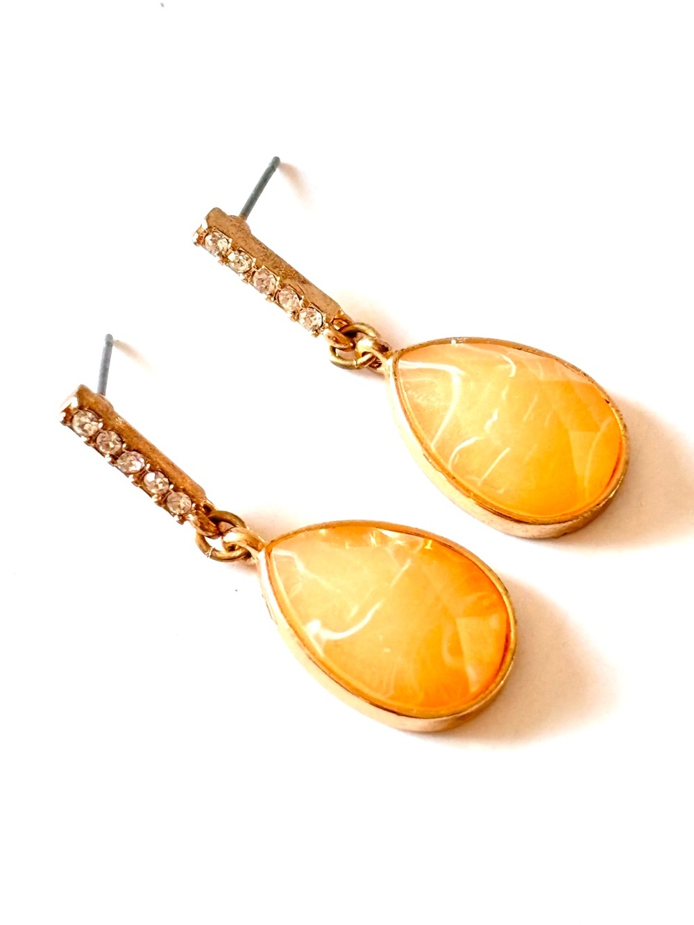 🌷5/25$ Elegant golden peach faceted acrylic drop shaped stone earrings